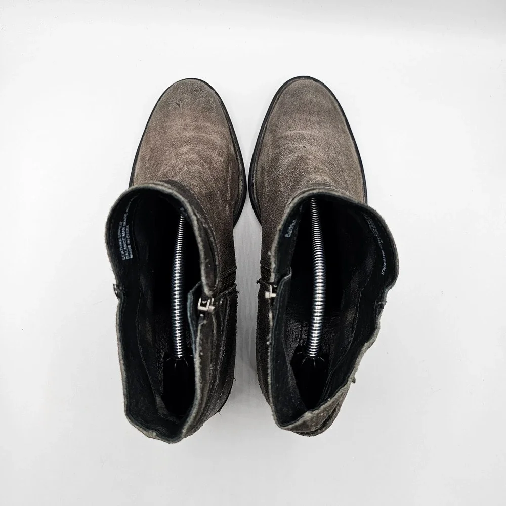 Born Womens Binghamton Ankle Booties 8.5‎ Gray Taupe Suede Moto Boot Block Heel